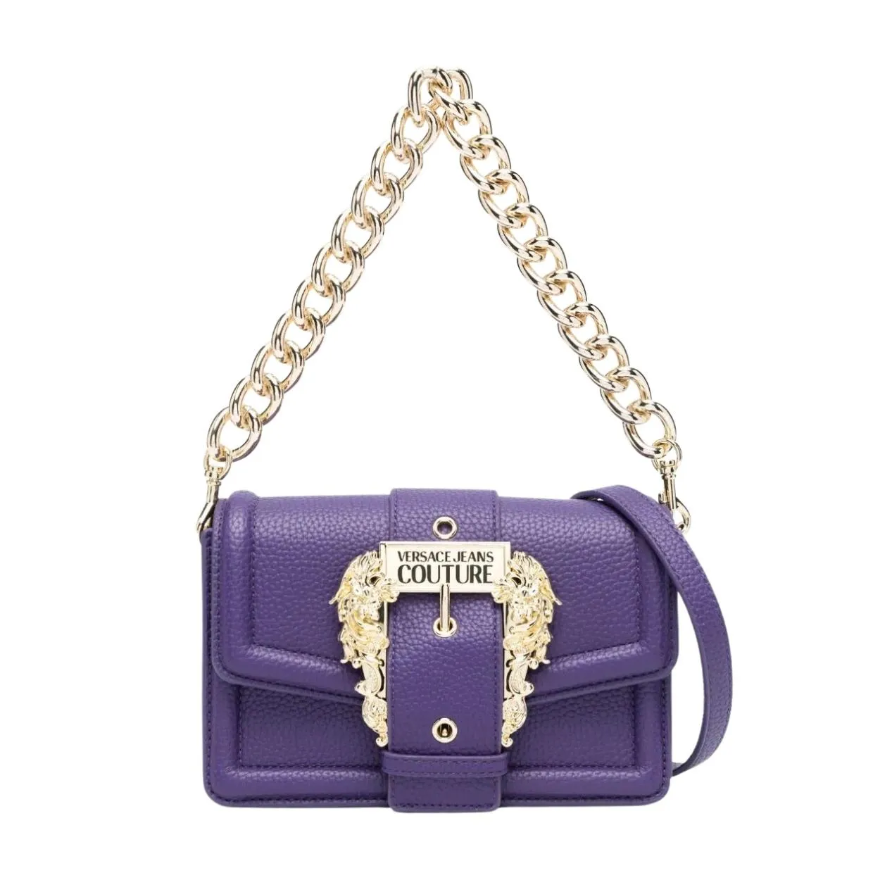 Versace Jeans Couture Baroque Engraved Buckle Purple Shoulder Bag