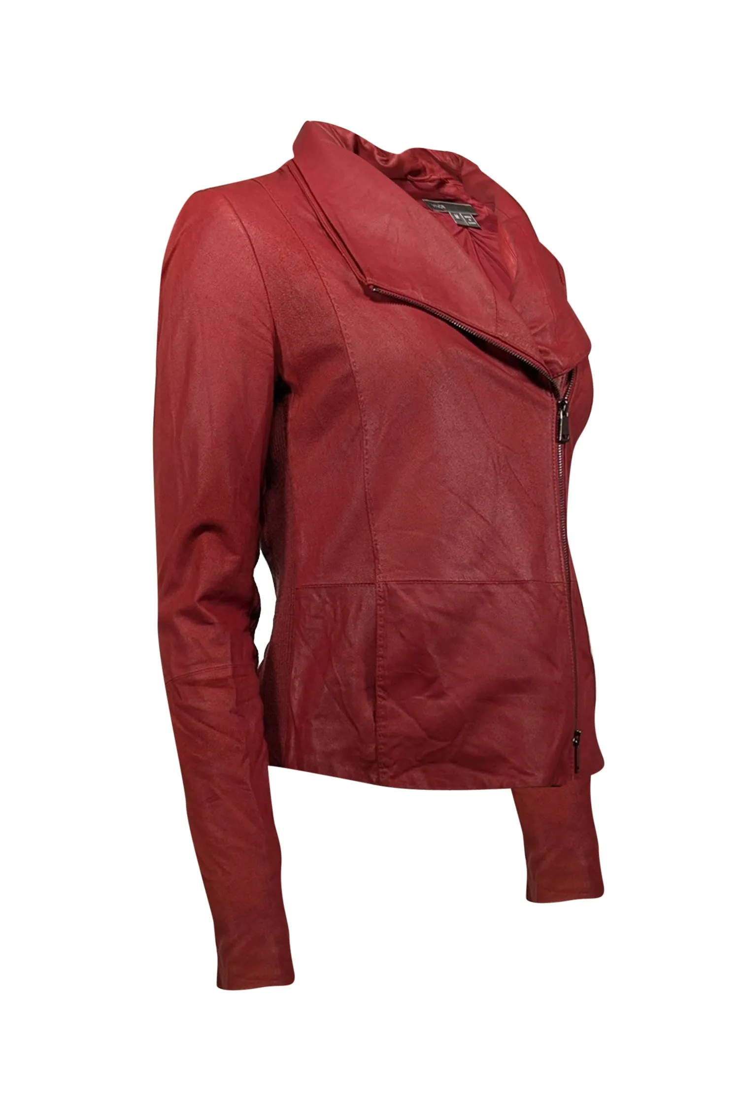 Vince - Dark Red Leather Jacket w/ Rib Knit Trim Sz M