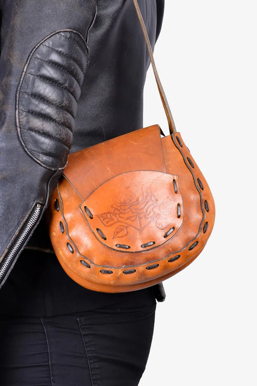 Vintage 1970's Tooled Leather Shoulder Bag - Brick Vintage