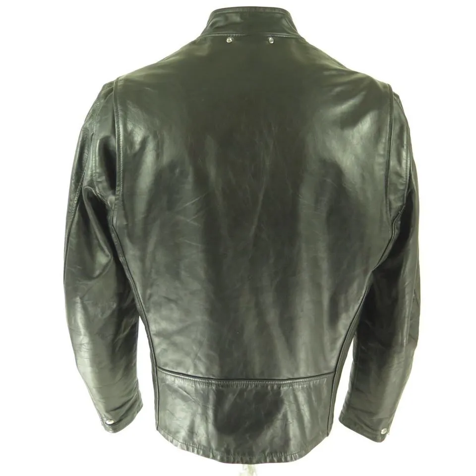 Vintage 60s Fidelity Leather Motorcycle Jacket Mens 46 Long  Black Biker Liner