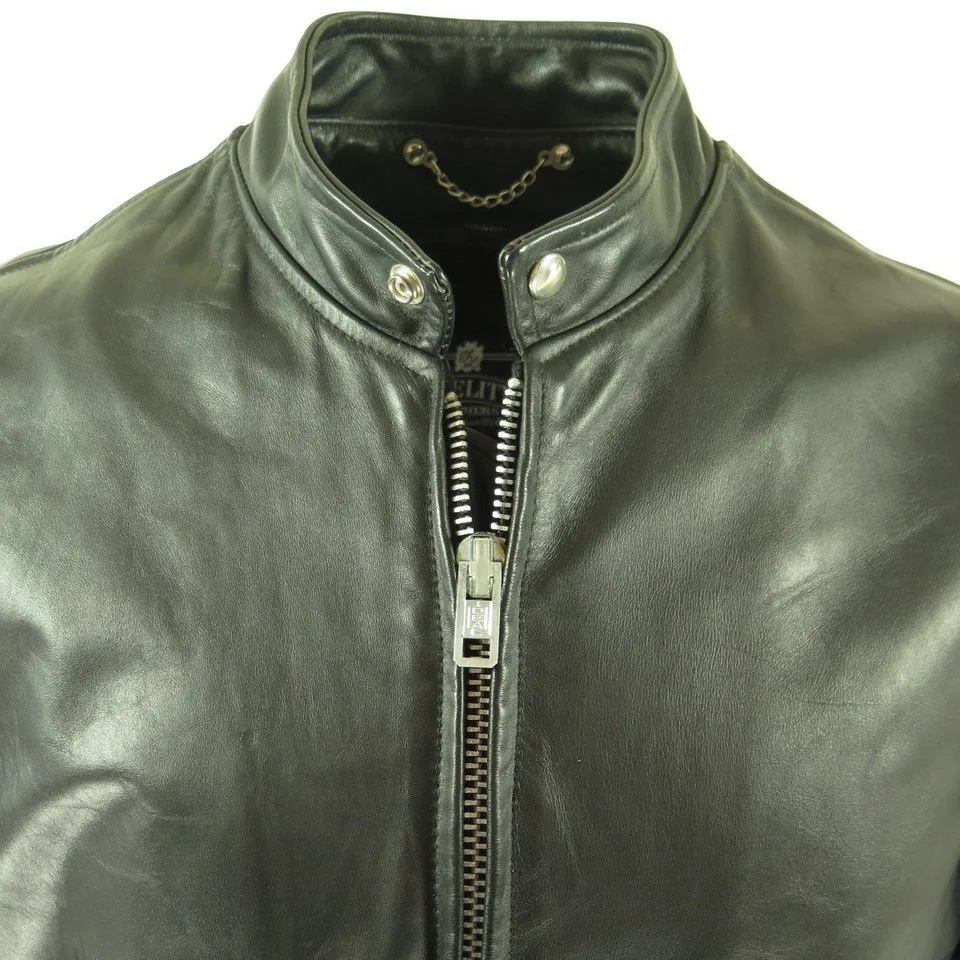 Vintage 60s Fidelity Leather Motorcycle Jacket Mens 46 Long  Black Biker Liner