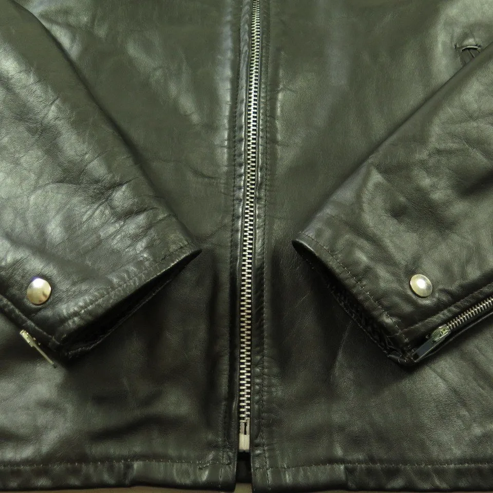 Vintage 60s Fidelity Leather Motorcycle Jacket Mens 46 Long  Black Biker Liner