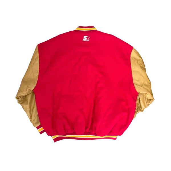 WESTSIDE STOREY VINTAGE | VINTAGE 90S STARTER KC CHIEFS LETTERMAN WOOL/LEATHER JACKET- RED/TAN