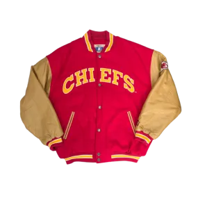 WESTSIDE STOREY VINTAGE | VINTAGE 90S STARTER KC CHIEFS LETTERMAN WOOL/LEATHER JACKET- RED/TAN