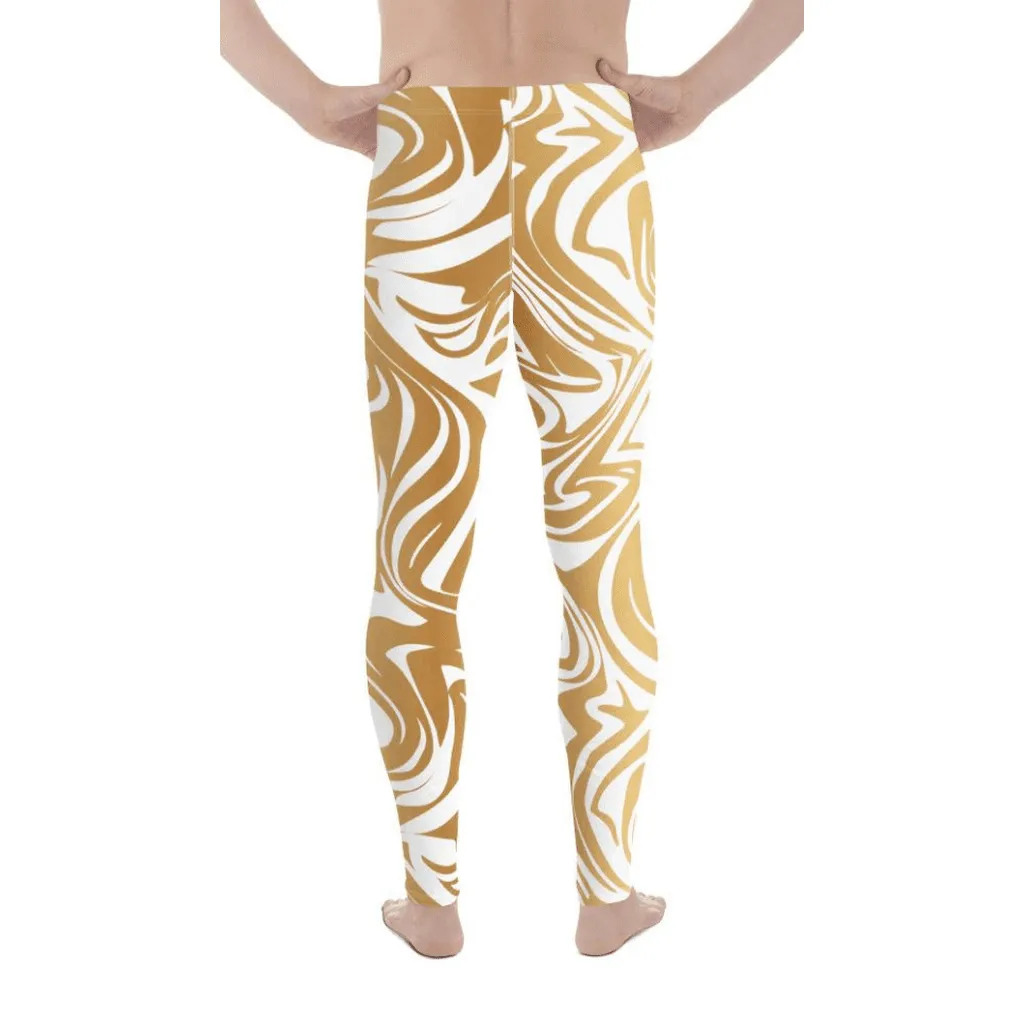 White & Gold Print Men's Leggings