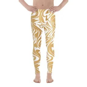 White & Gold Print Men's Leggings