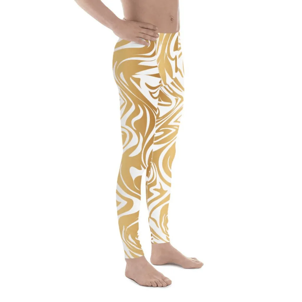 White & Gold Print Men's Leggings