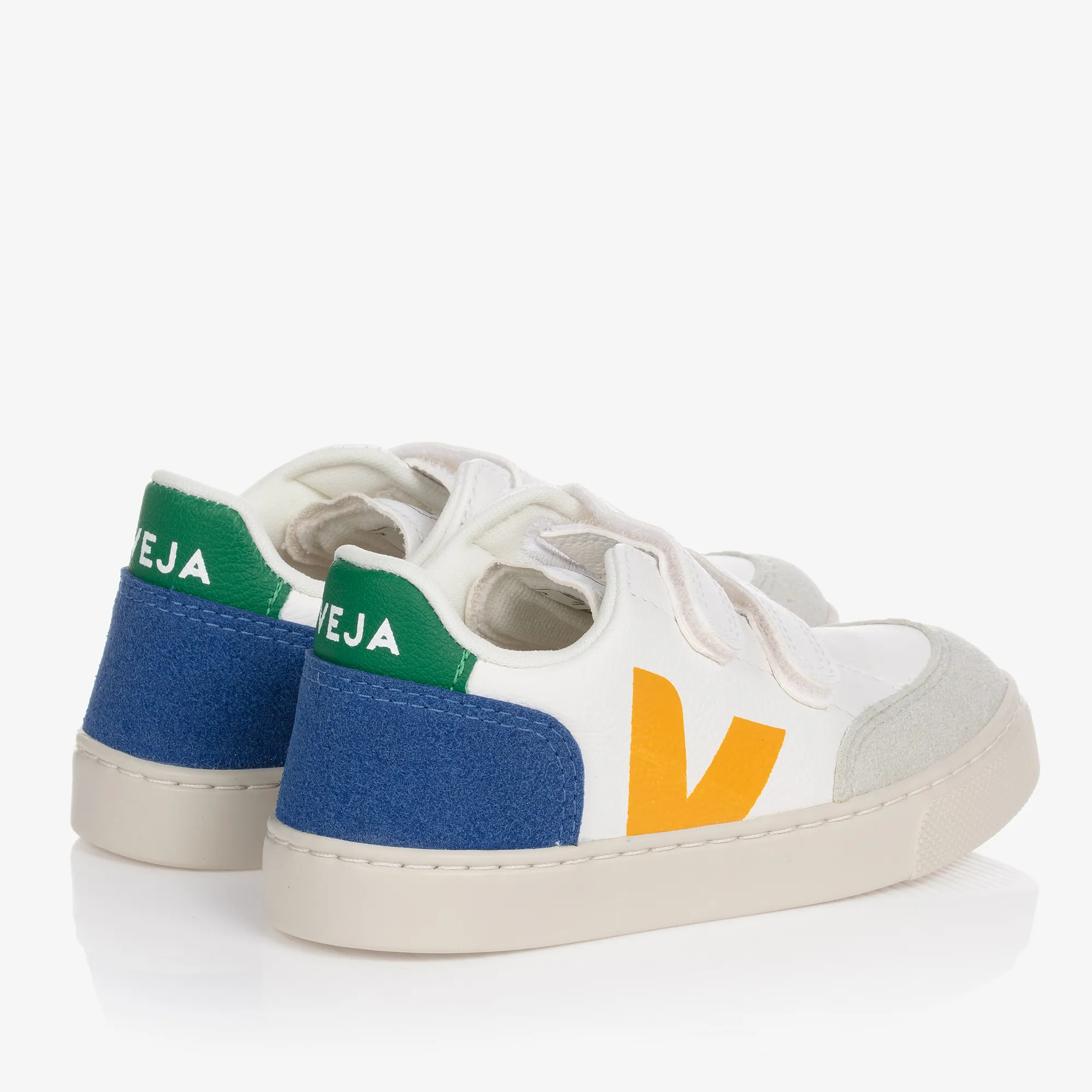 White & Yellow Leather Velcro V-12 Trainers