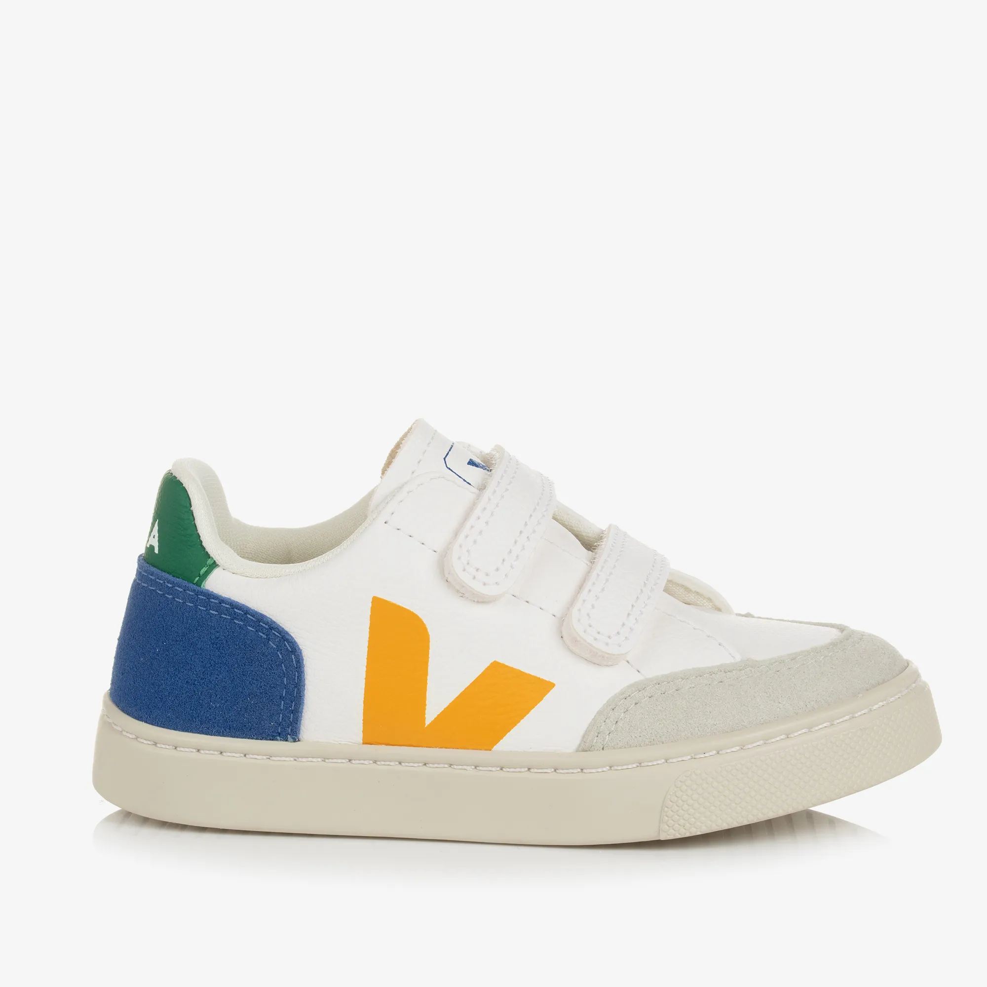 White & Yellow Leather Velcro V-12 Trainers