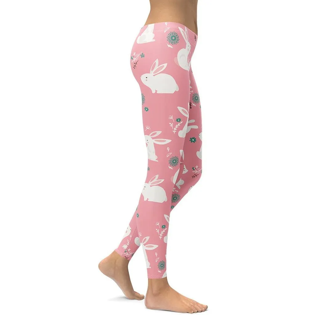 White Easter Bunnies Leggings