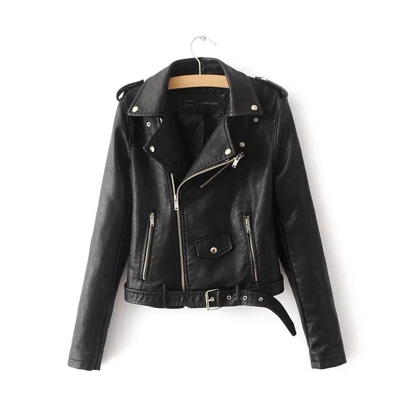 Women Black Brando Belted Leather Jacket with Shoulder Epaulettes - Leather Skin Shop