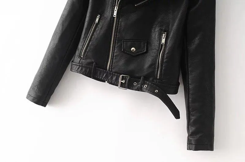 Women Black Brando Belted Leather Jacket with Shoulder Epaulettes - Leather Skin Shop