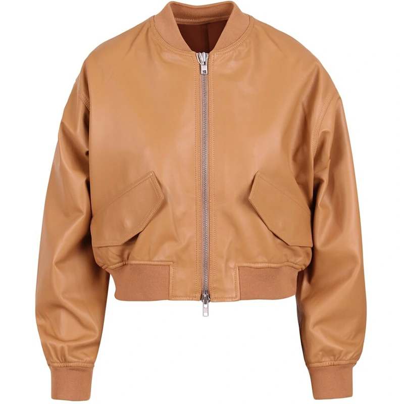 Women's Tan Brown Cropped Leather Jacket | Up to 32% off | Danezon