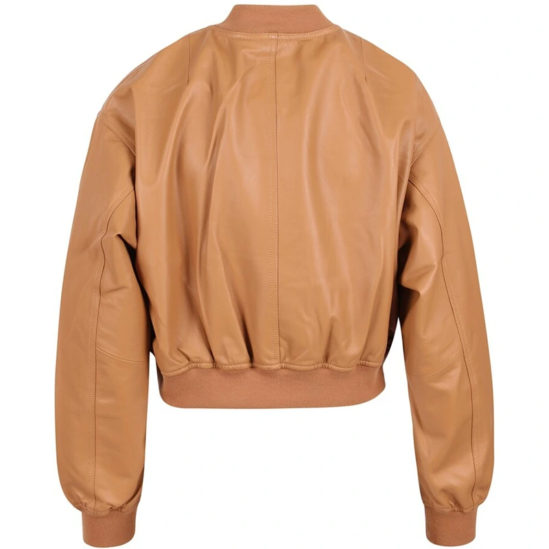 Women's Tan Brown Cropped Leather Jacket | Up to 32% off | Danezon