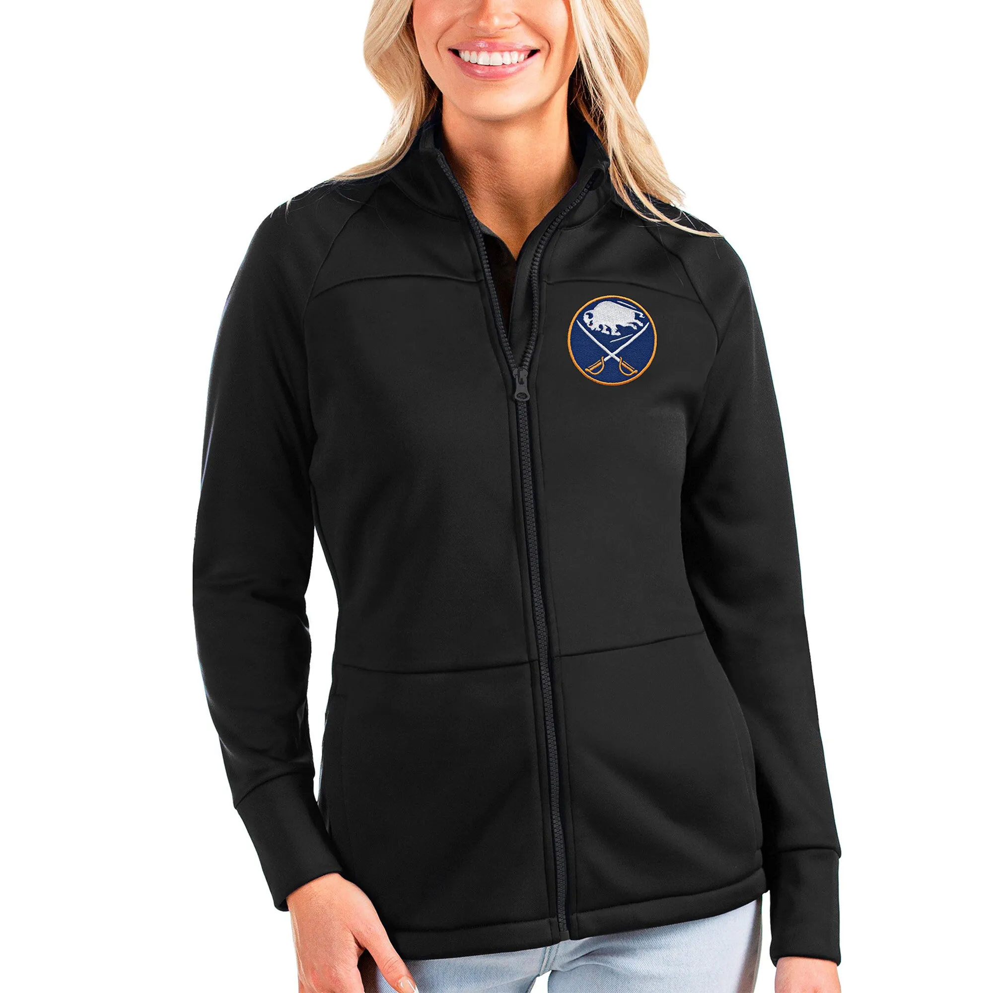 Women's Buffalo Sabres Antigua Black Links Full-Zip Golf Jacket