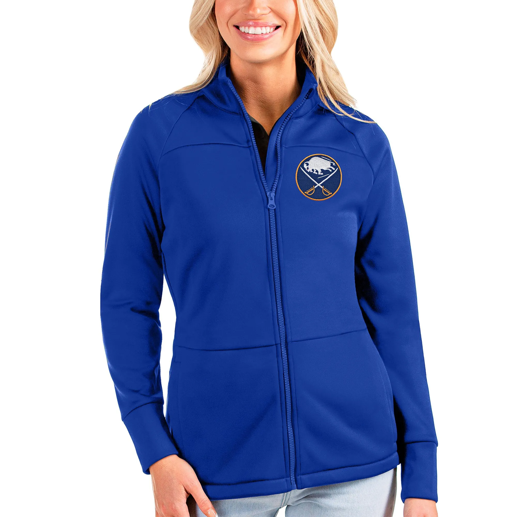 Women's Buffalo Sabres Antigua Royal Links Full-Zip Golf Jacket