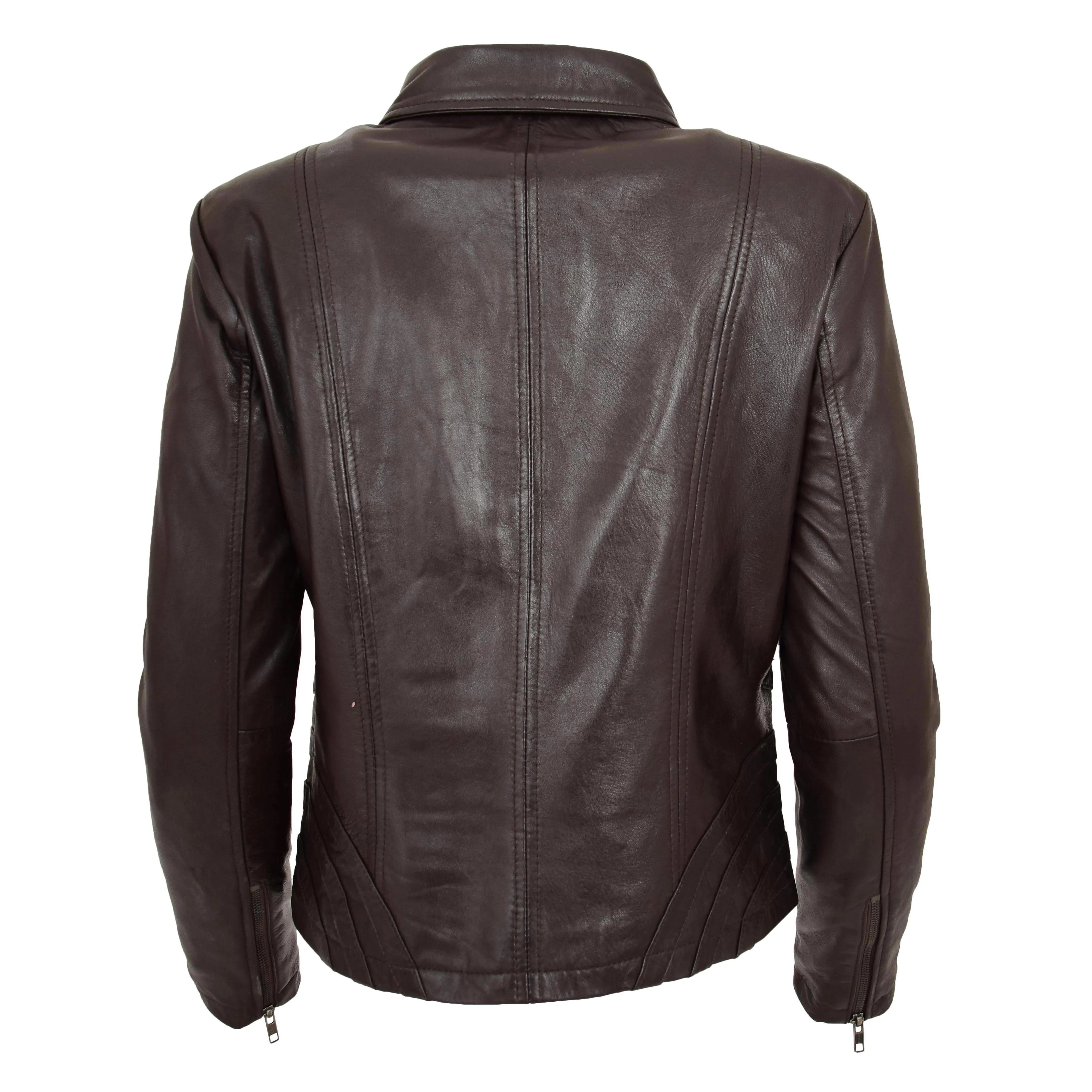 Womens Classic Leather Biker Zip Box Jacket Nova Brown