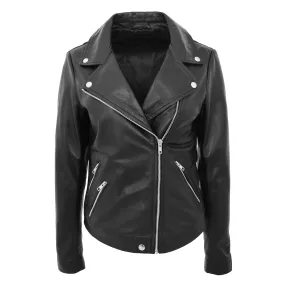 Womens Leather Biker Style Jacket Cross Zip Maya Black