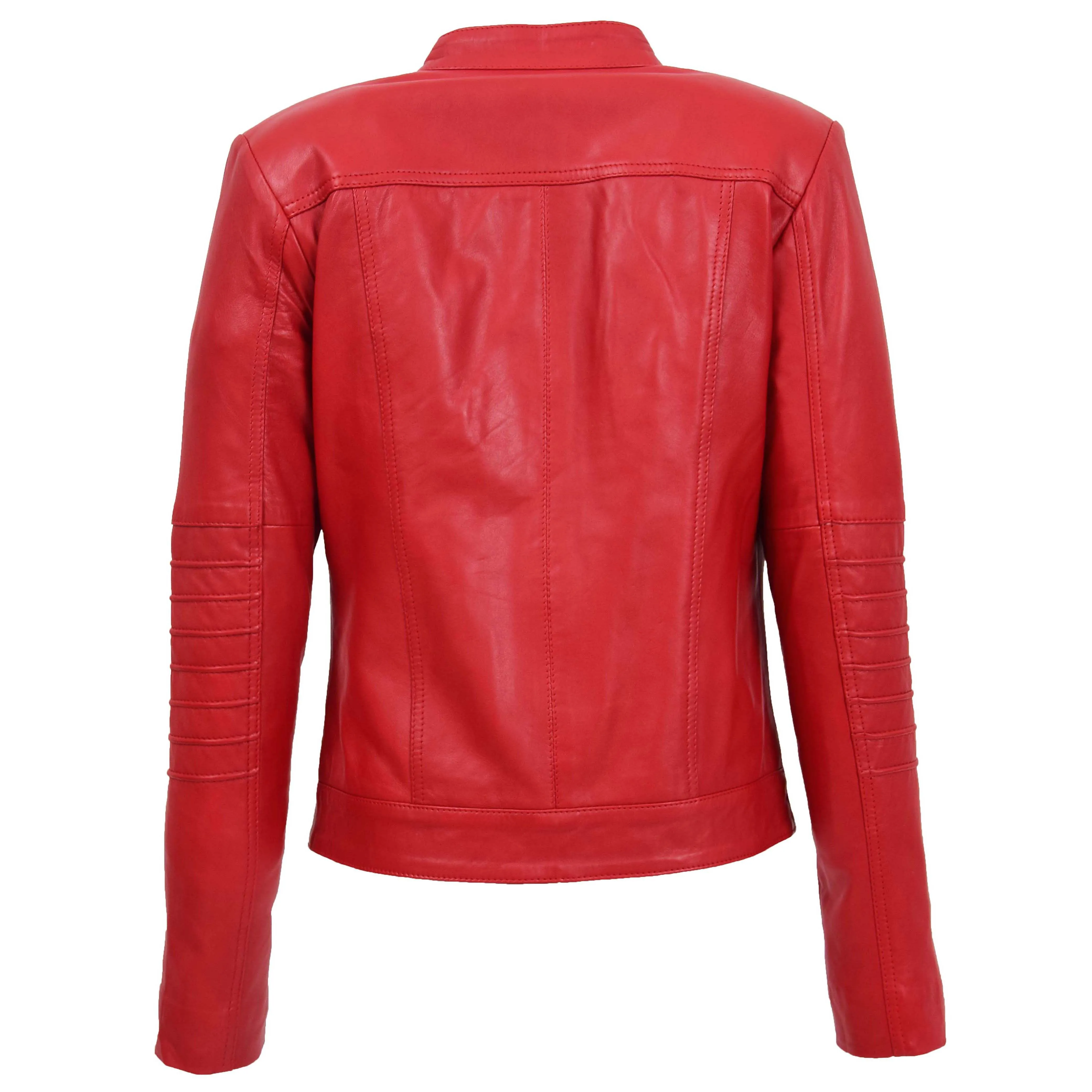 Womens Leather Classic Biker Style Jacket Alice Red