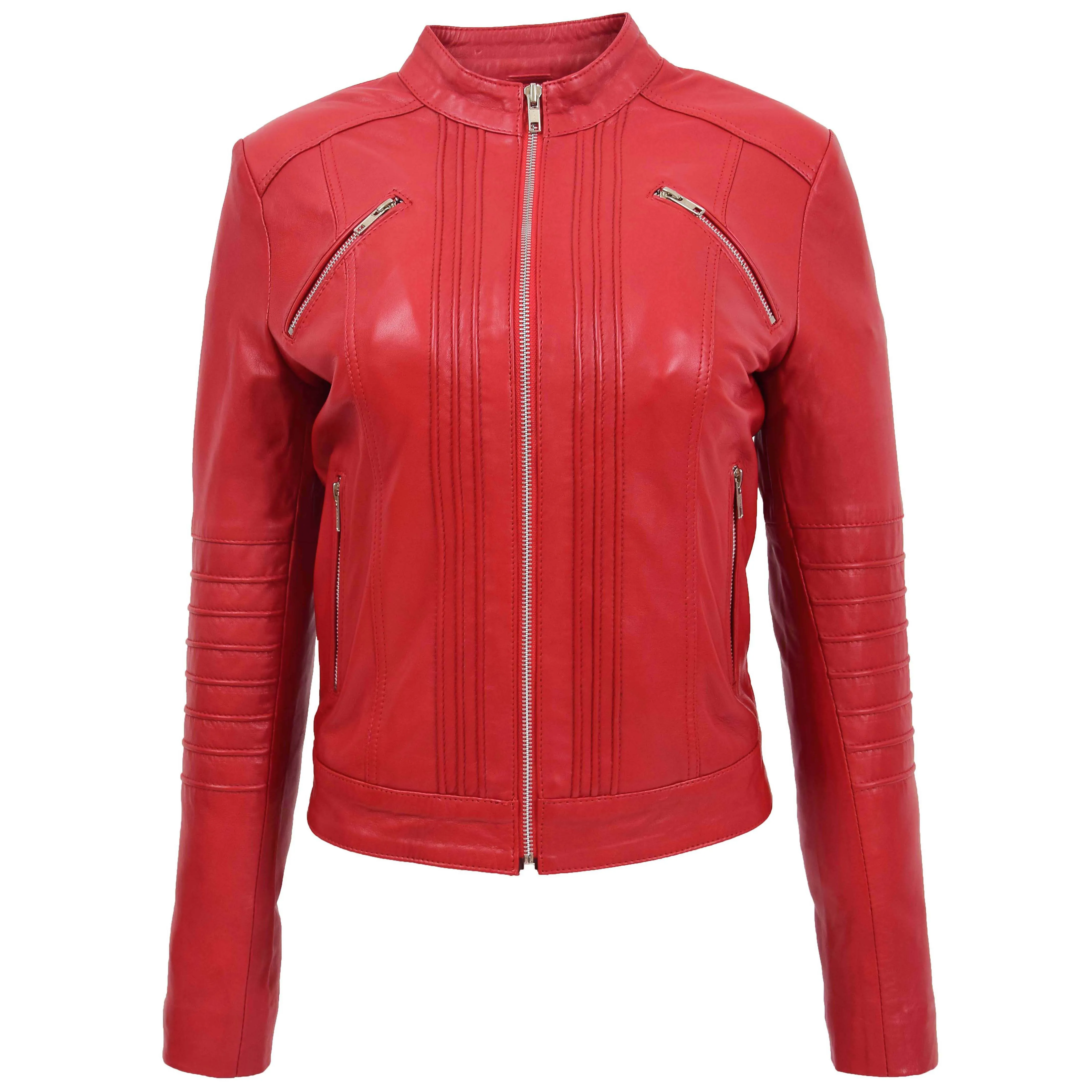 Womens Leather Classic Biker Style Jacket Alice Red