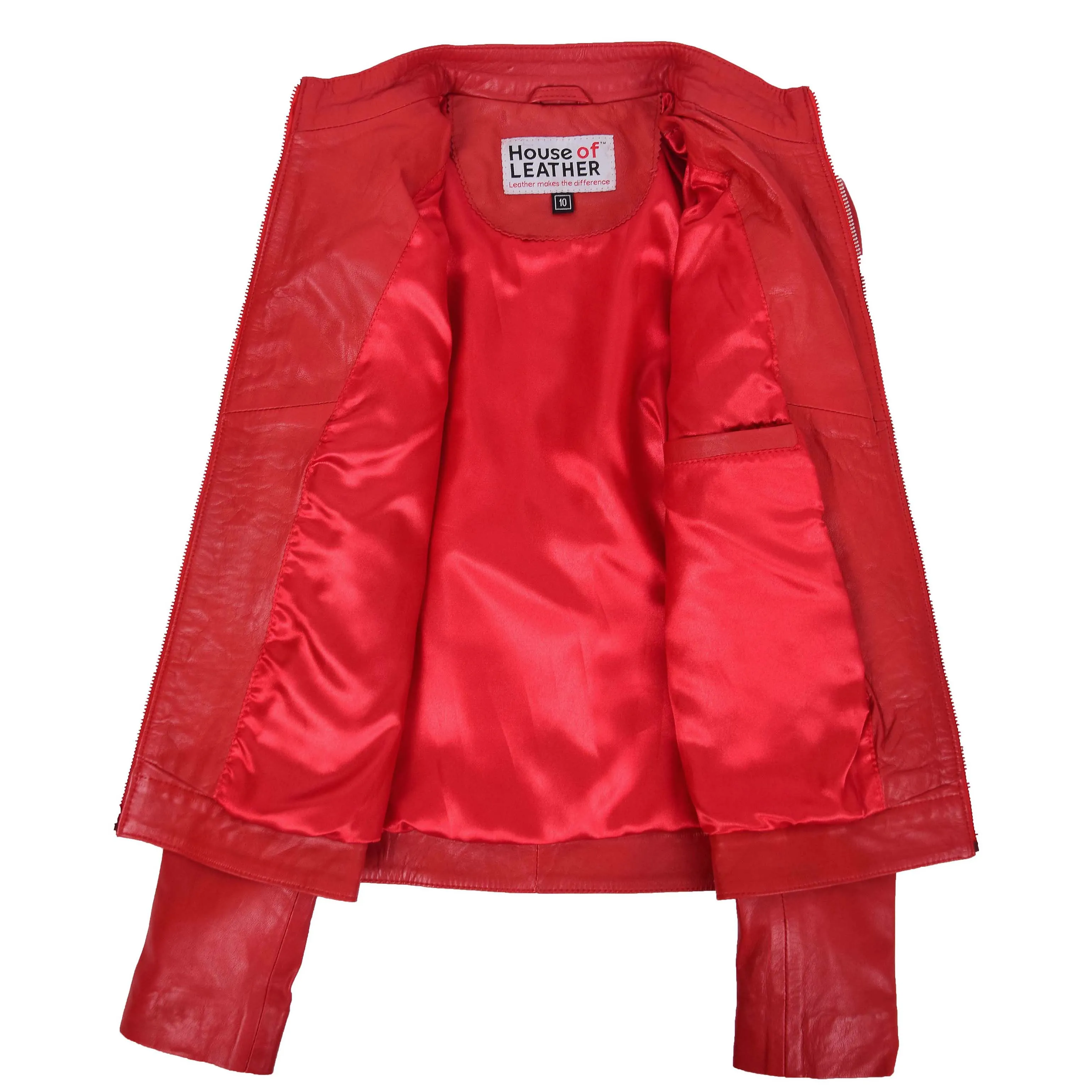 Womens Leather Classic Biker Style Jacket Alice Red