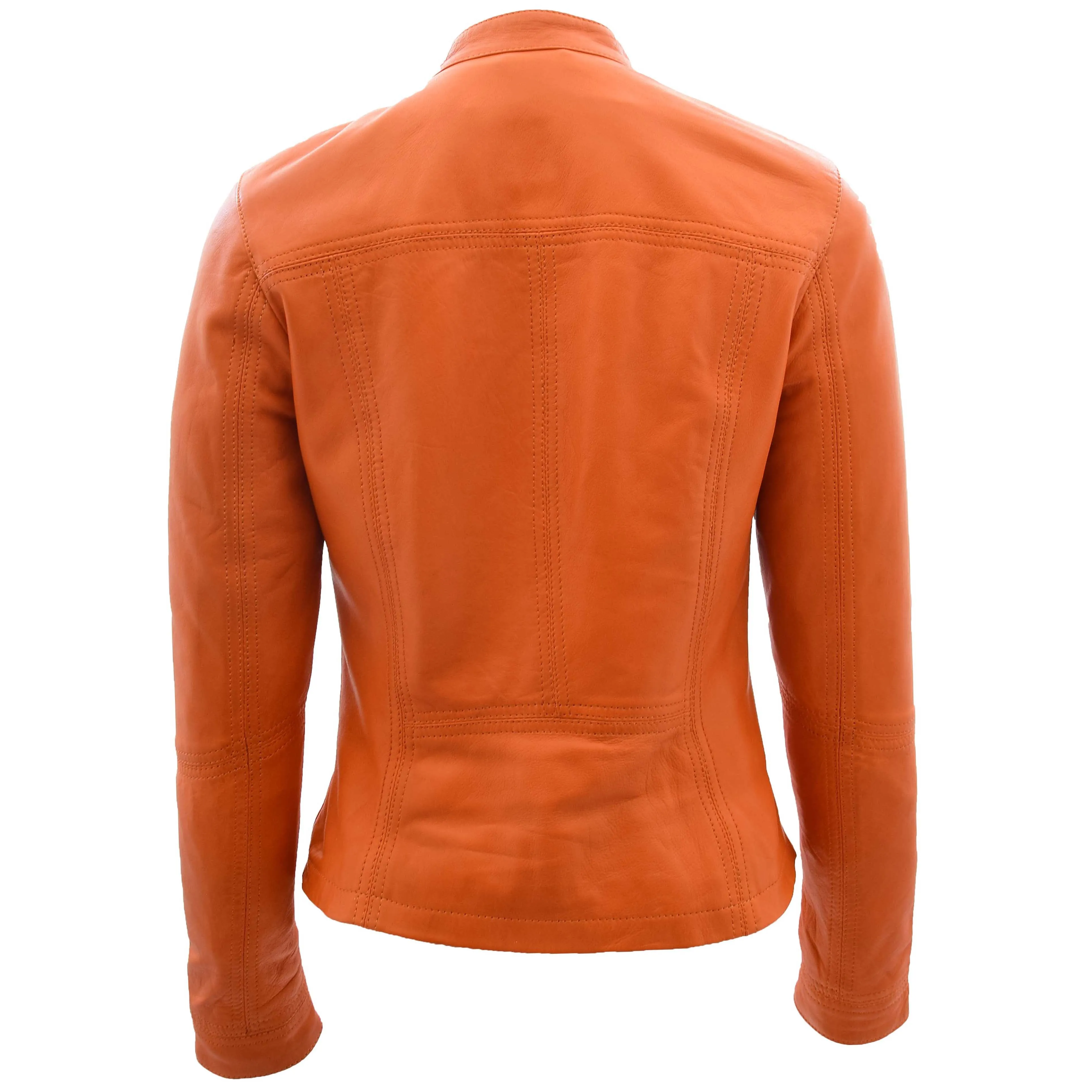 Womens Leather Classic Biker Style Jacket Tayla Orange