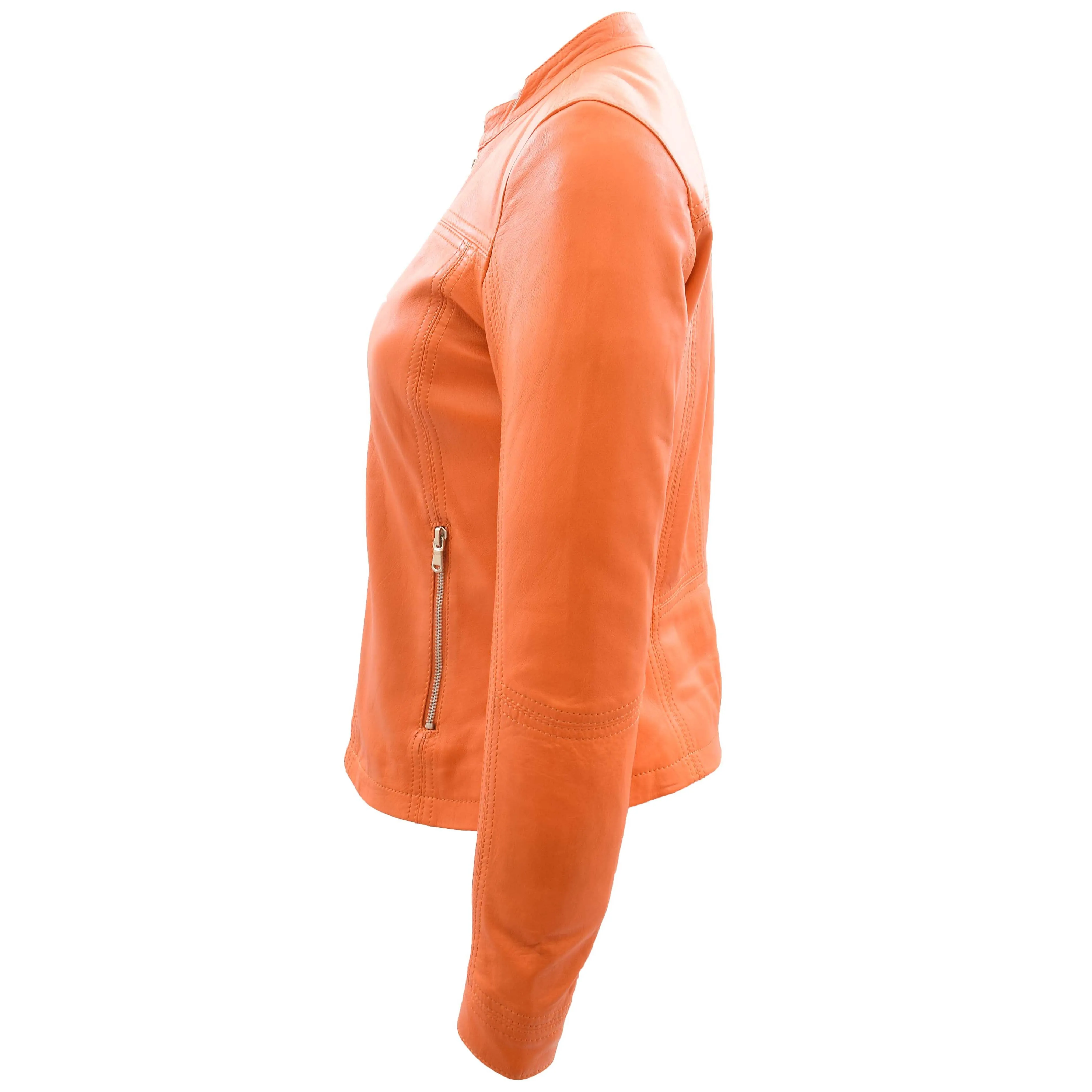 Womens Leather Classic Biker Style Jacket Tayla Orange