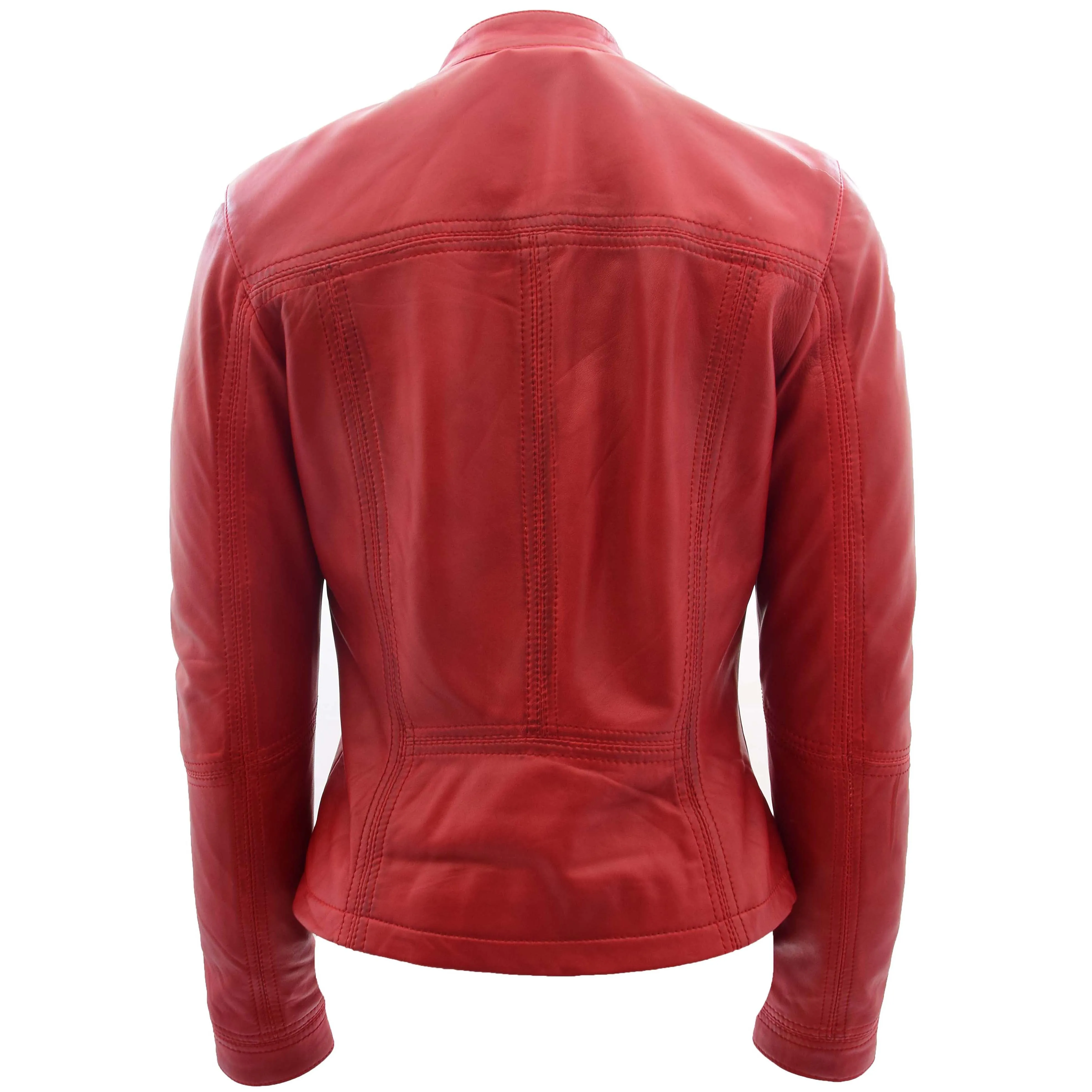 Womens Leather Classic Biker Style Jacket Tayla Red