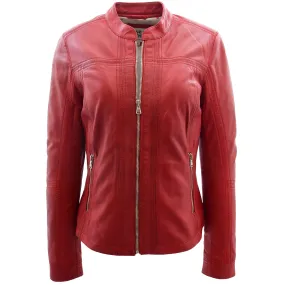 Womens Leather Classic Biker Style Jacket Tayla Red