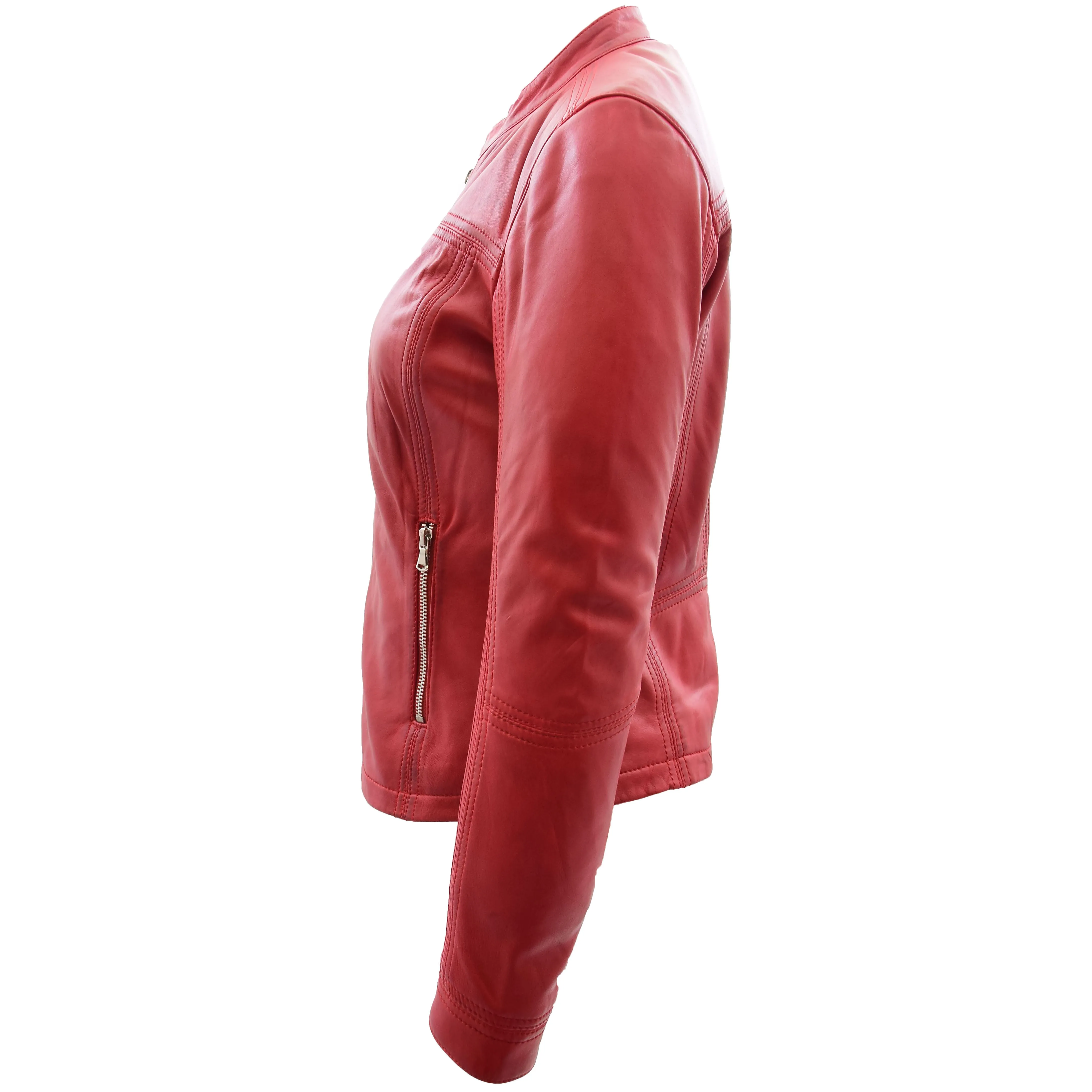 Womens Leather Classic Biker Style Jacket Tayla Red