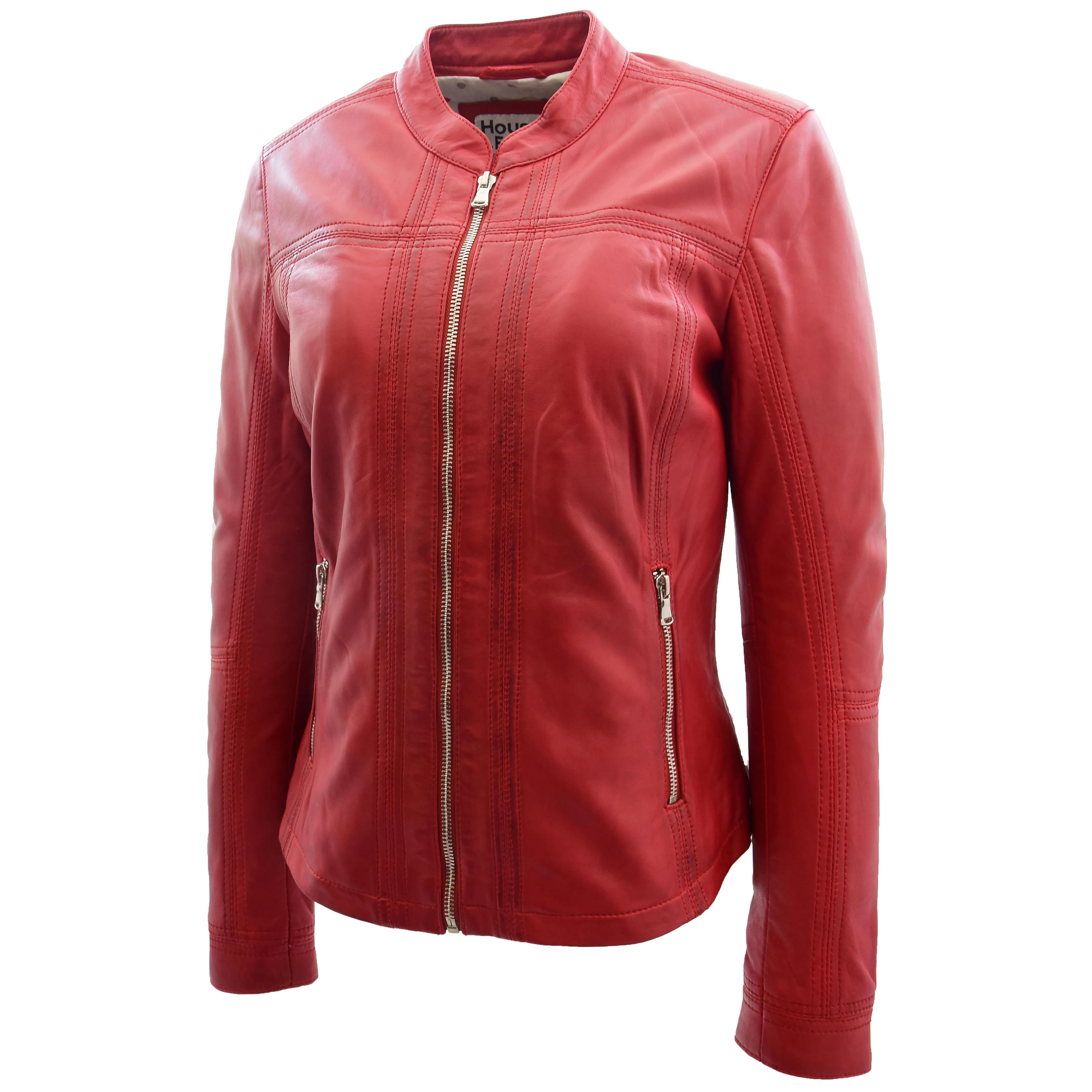 Womens Leather Classic Biker Style Jacket Tayla Red