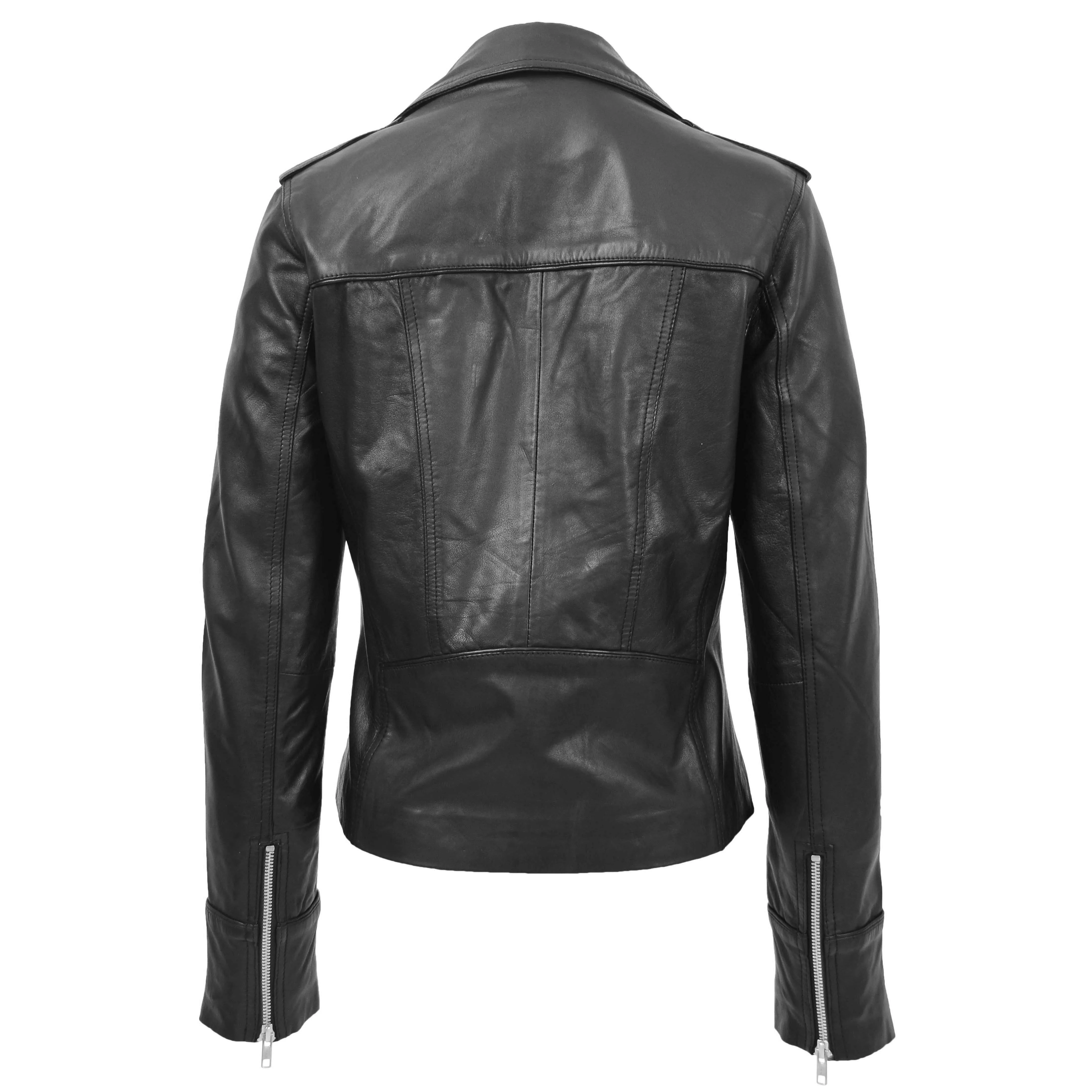 Womens Leather Fitted Biker Style Jacket Kim Black