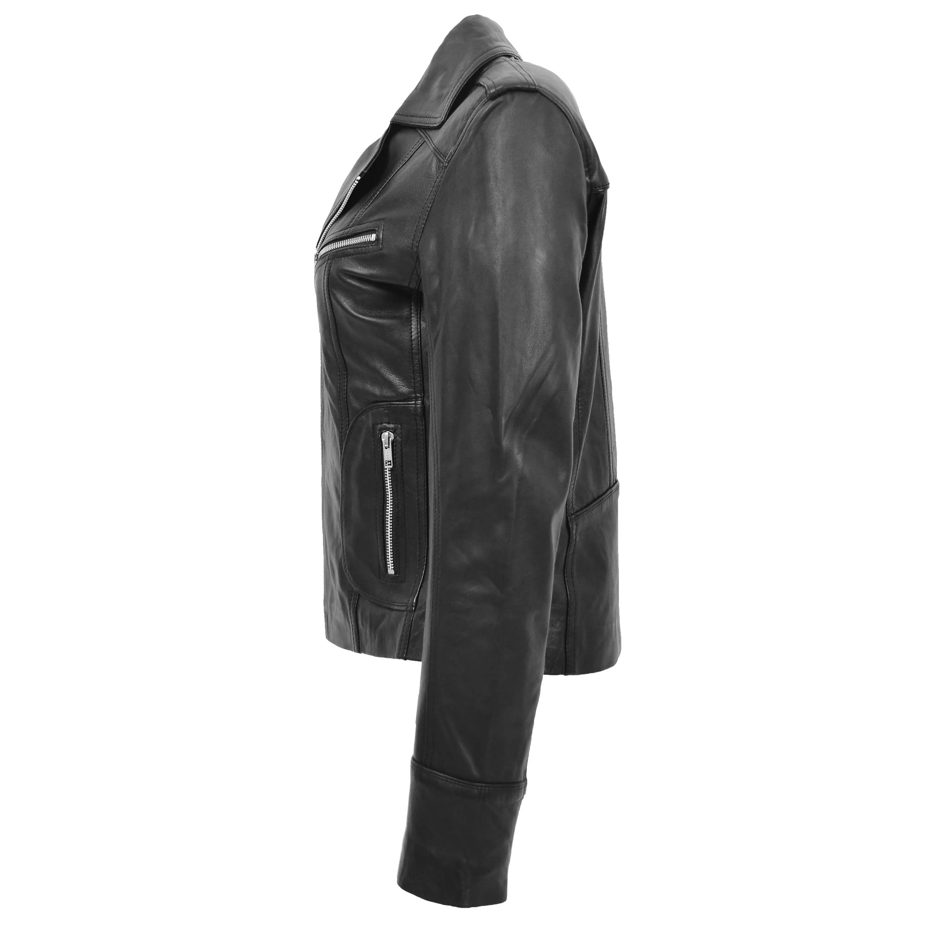 Womens Leather Fitted Biker Style Jacket Kim Black