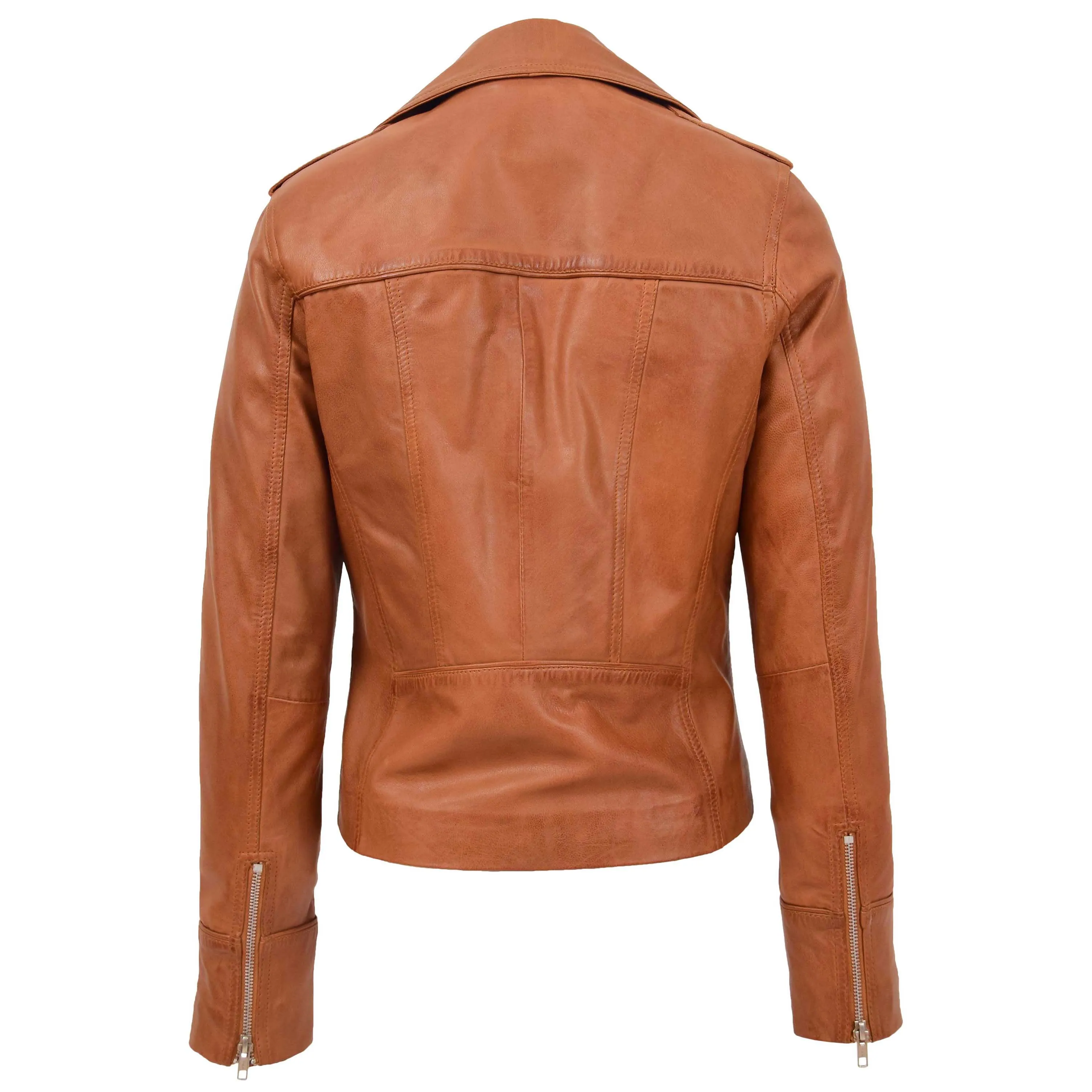 Womens Leather Fitted Biker Style Jacket Kim Tan