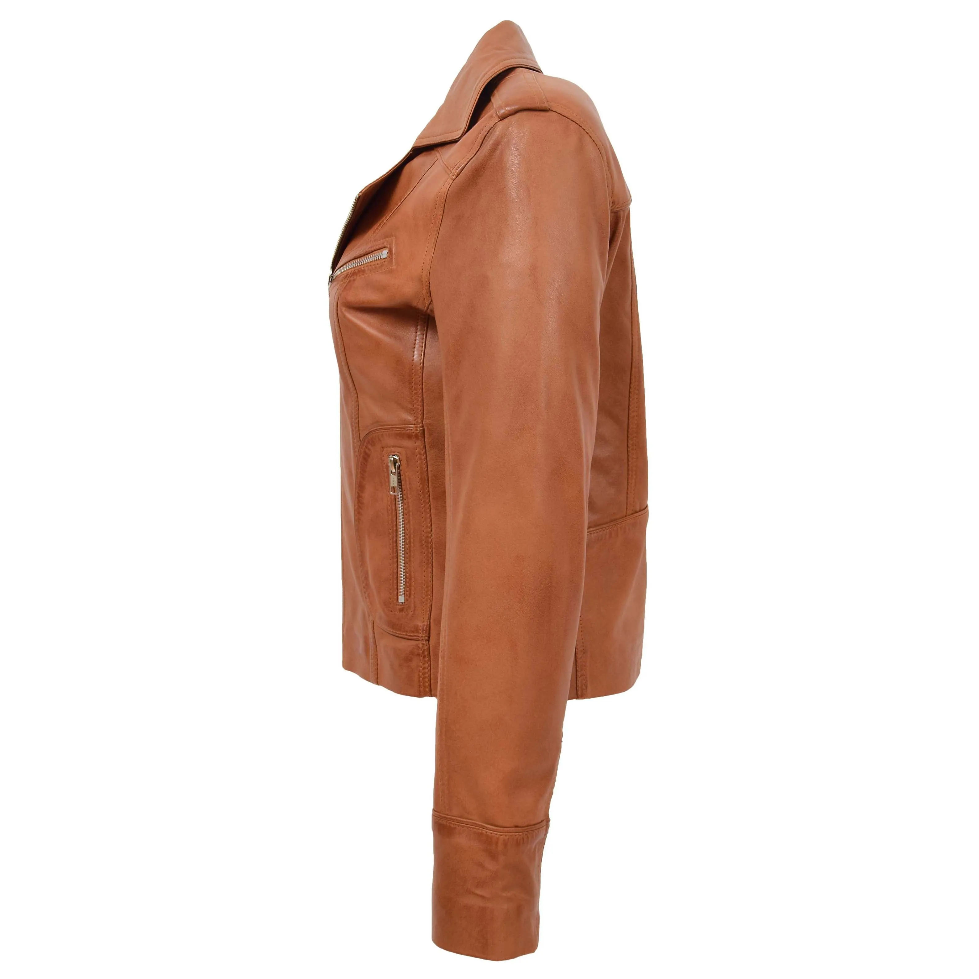 Womens Leather Fitted Biker Style Jacket Kim Tan