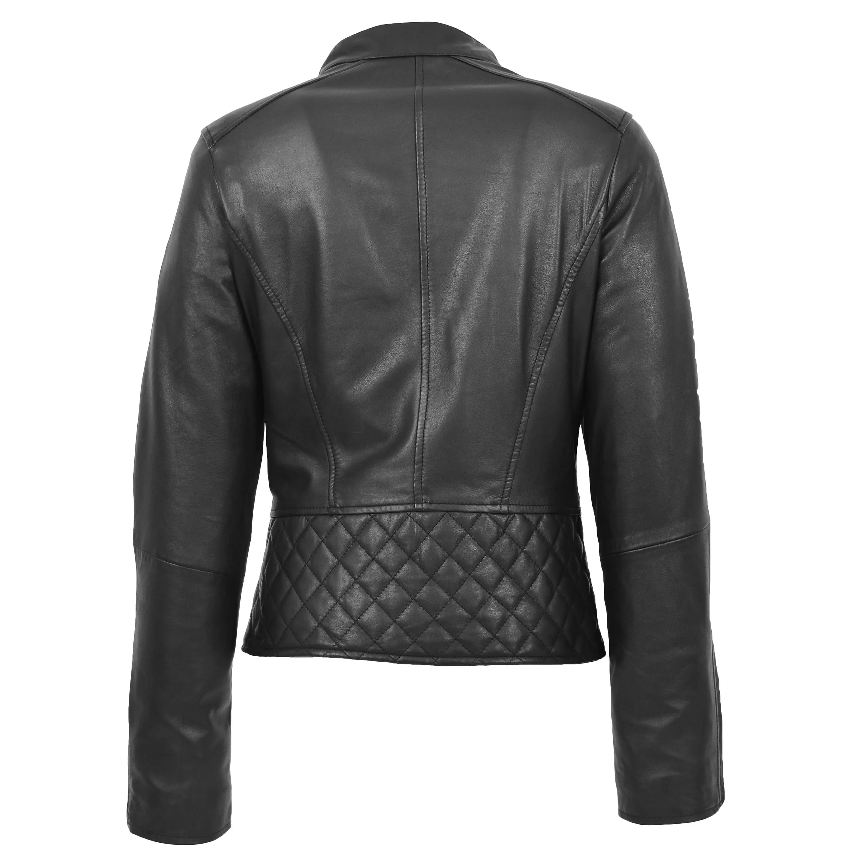 Womens Leather Stand-Up Collar Biker Jacket Laura Black