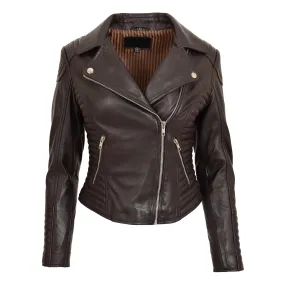 Womens Soft Leather Cross Zip Biker Jacket Anna Brown