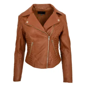 Womens Soft Leather Cross Zip Biker Jacket Anna Tan