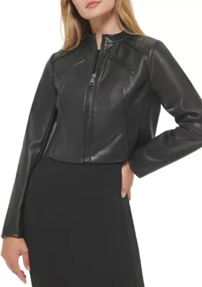 Women's Solid Faux Leather Jacket