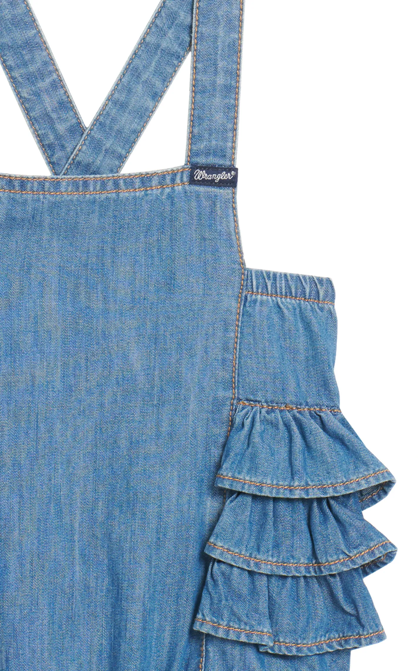 Wrangler Infant Girl's Medium Wash Sleeveless Tiered Ruffle Back Denim Romper