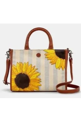 Yoshi Sunflowers Bloom Multiway Grab Bag in Brown leather